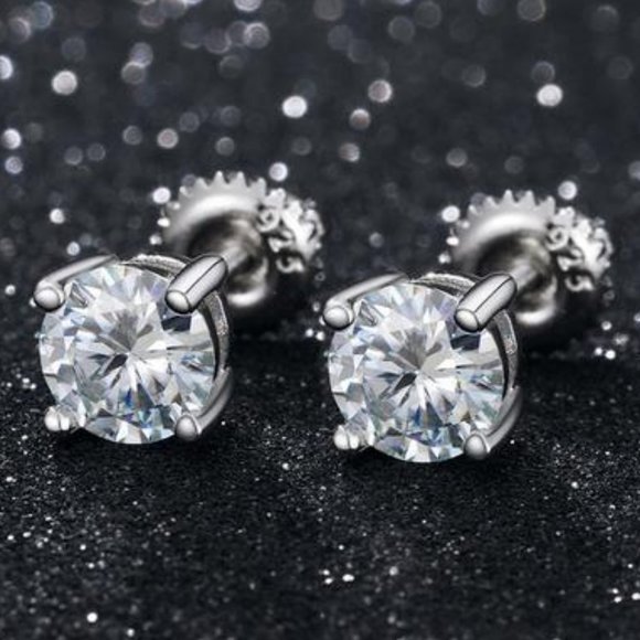Certified 2ct. t.w. Moissanite Diamond Round Stud Earrings NEW - Picture 1 of 14